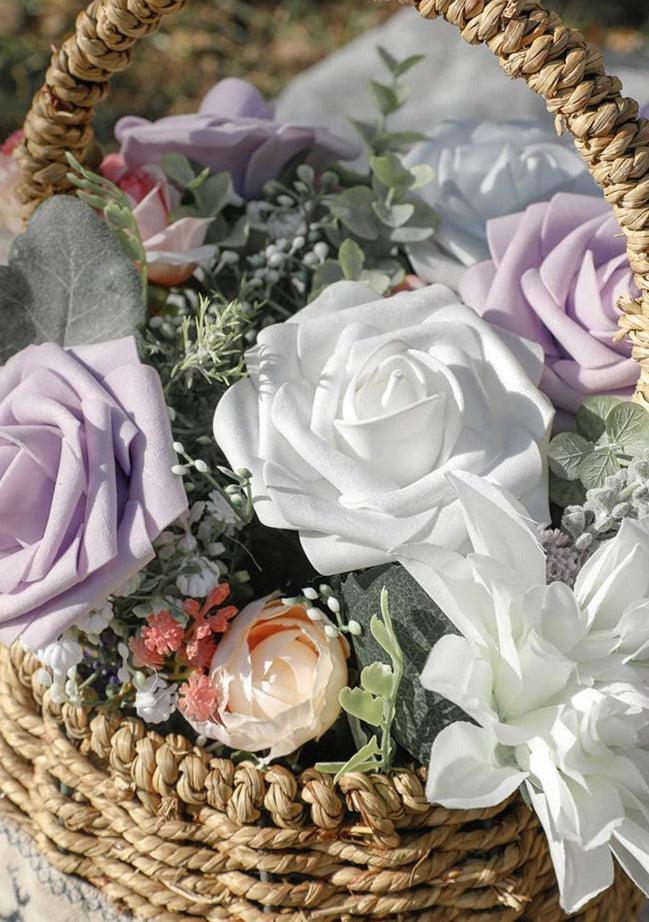 Artificial Flowers Real Looking Lilac Foam Fake Roses with Stems for DIY Wedding Bouquets Bridal Shower Centerpieces - Decotree.co Online Shop