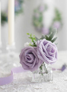 Artificial Flowers Real Looking Lilac Foam Fake Roses with Stems for DIY Wedding Bouquets Bridal Shower Centerpieces - Decotree.co Online Shop