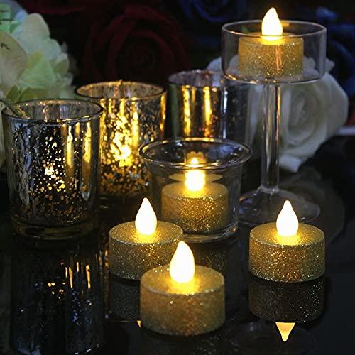 Battery Operated LED Tea Lights, Gold Flameless Votive Tealights Candle with Warm White Flickering Bulb light,Pack of 24 - Decotree.co Online Shop