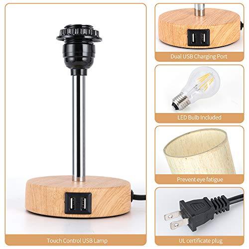 Bedside Lamp with USB Port - Touch Control Table Lamp for Bedroom Wood 3 Way Dimmable Nightstand Lamp - Decotree.co Online Shop