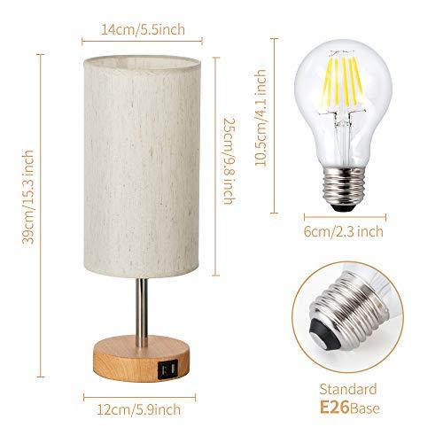 Bedside Lamp with USB Port - Touch Control Table Lamp for Bedroom Wood 3 Way Dimmable Nightstand Lamp - Decotree.co Online Shop