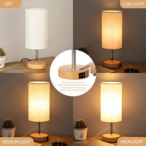 Bedside Lamp with USB Port - Touch Control Table Lamp for Bedroom Wood 3 Way Dimmable Nightstand Lamp - Decotree.co Online Shop