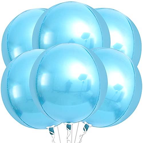 Big 22 Inch Blue Mylar Balloons - Pack of 6 | 360 Degree 4D Round Sphere metallic blue balloons | Light Blue Balloons for Baby Shark, Baby Shower, Gender Reveal - Decotree.co Online Shop