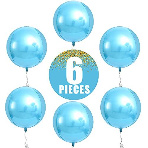 Big 22 Inch Blue Mylar Balloons - Pack of 6 | 360 Degree 4D Round Sphere metallic blue balloons | Light Blue Balloons for Baby Shark, Baby Shower, Gender Reveal - Decotree.co Online Shop