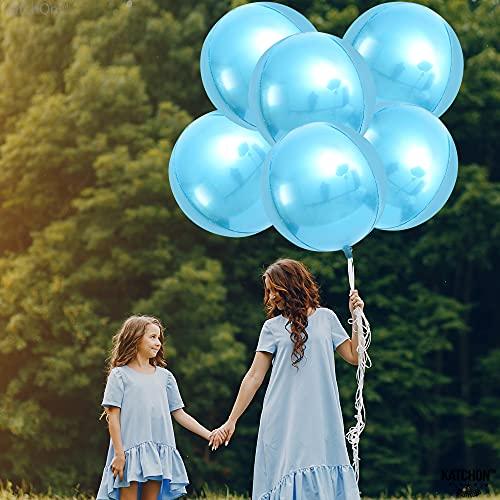 Big 22 Inch Blue Mylar Balloons - Pack of 6 | 360 Degree 4D Round Sphere metallic blue balloons | Light Blue Balloons for Baby Shark, Baby Shower, Gender Reveal - Decotree.co Online Shop