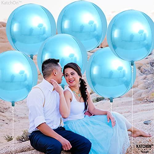 Big 22 Inch Blue Mylar Balloons - Pack of 6 | 360 Degree 4D Round Sphere metallic blue balloons | Light Blue Balloons for Baby Shark, Baby Shower, Gender Reveal - Decotree.co Online Shop