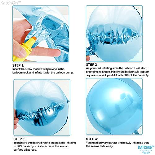 Big 22 Inch Blue Mylar Balloons - Pack of 6 | 360 Degree 4D Round Sphere metallic blue balloons | Light Blue Balloons for Baby Shark, Baby Shower, Gender Reveal - Decotree.co Online Shop