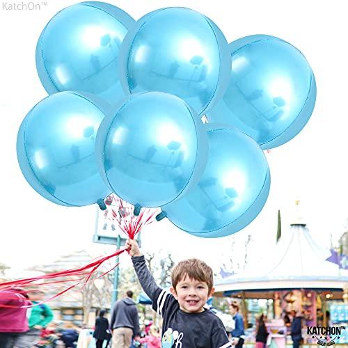 Big 22 Inch Blue Mylar Balloons - Pack of 6 | 360 Degree 4D Round Sphere metallic blue balloons | Light Blue Balloons for Baby Shark, Baby Shower, Gender Reveal - Decotree.co Online Shop