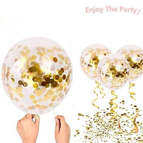 Black and Gold Confetti Balloons, 50 Pack 12inch White Latex Party Balloon Set with Gold Ribbon for Graduation Wedding Birthday - Decotree.co Online Shop
