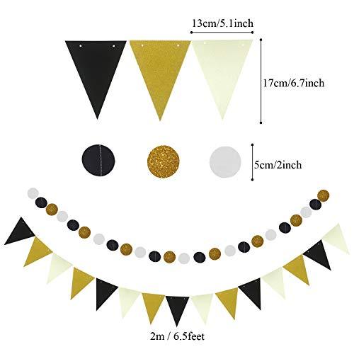 Black and Gold Party Decorations, Confetti Balloons Decorative Folding Fans Paper Pompoms Triangle Bunting Flags Garlands - Decotree.co Online Shop