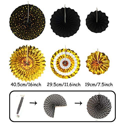 Black and Gold Party Decorations, Confetti Balloons Decorative Folding Fans Paper Pompoms Triangle Bunting Flags Garlands - Decotree.co Online Shop