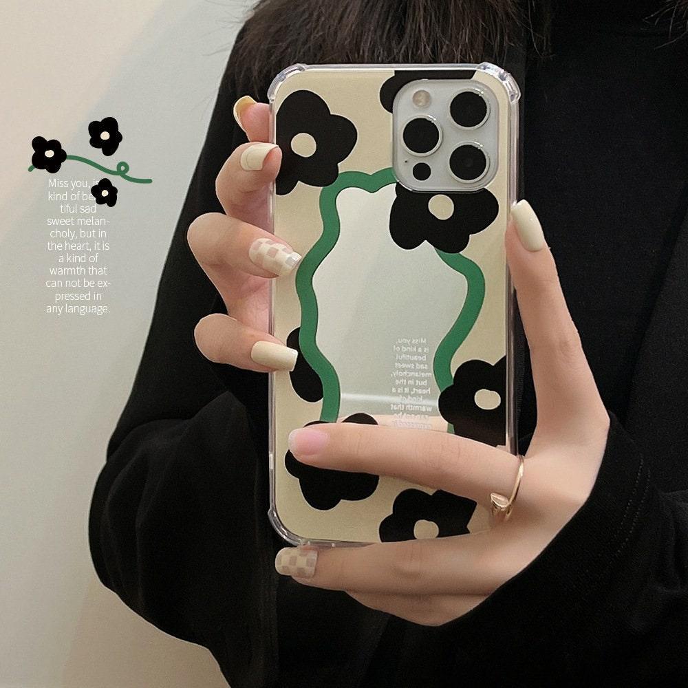 Black Flower Mirror iPhone 14 14 Pro Max 13 13 Pro Max Case iPhone 13 12 Pro iPhone 13 12 Pro Max Case - Decotree.co Online Shop