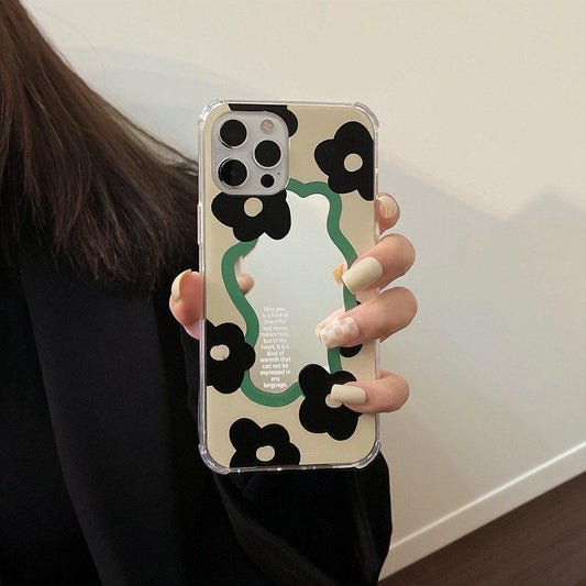 Black Flower Mirror iPhone 14 14 Pro Max 13 13 Pro Max Case iPhone 13 12 Pro iPhone 13 12 Pro Max Case - Decotree.co Online Shop