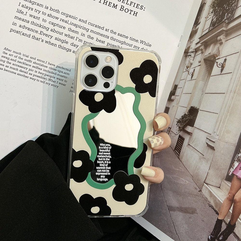 Black Flower Mirror iPhone 14 14 Pro Max 13 13 Pro Max Case iPhone 13 12 Pro iPhone 13 12 Pro Max Case - Decotree.co Online Shop