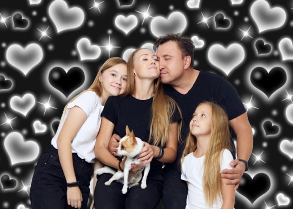 Black Heart Photo Backdrop Early 2000s Party Decorations Old School Backdrops Valentine's Day Glitter Heart - Decotree.co Online Shop