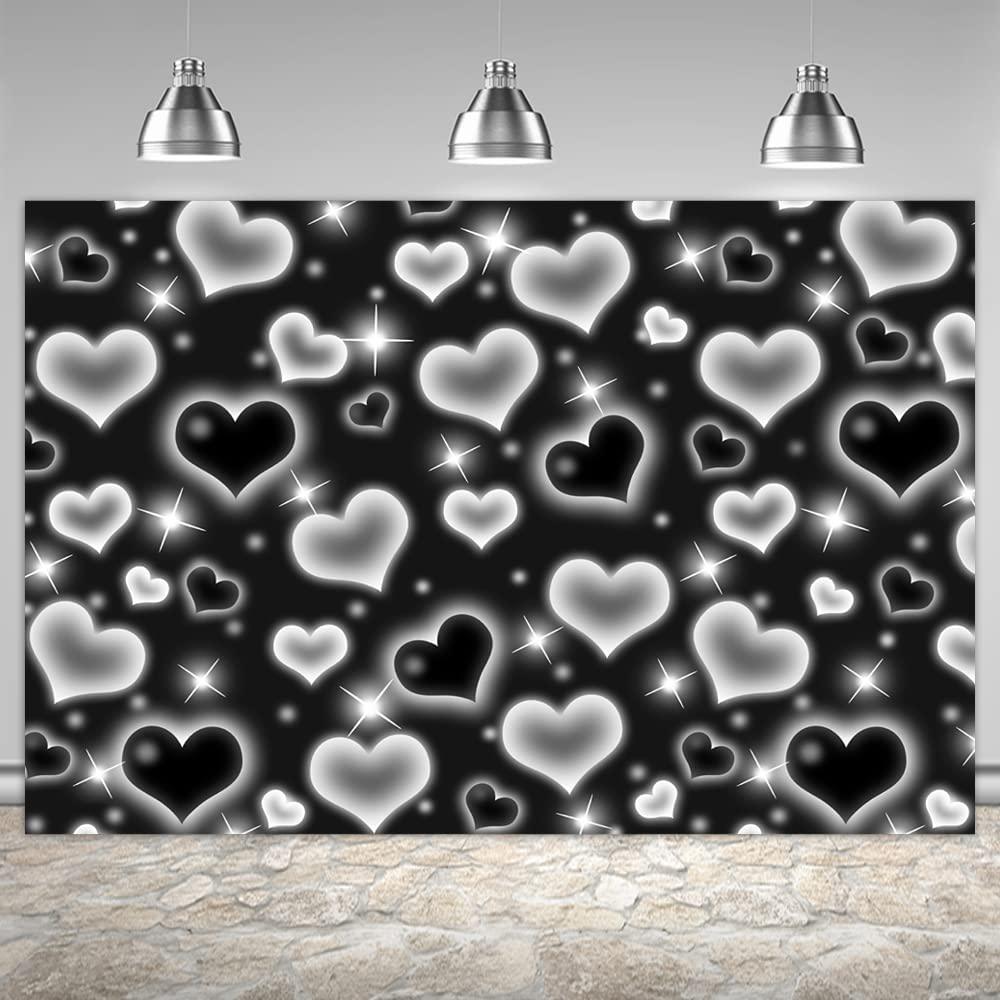 Black Heart Photo Backdrop Early 2000s Party Decorations Old School Backdrops Valentine's Day Glitter Heart - Decotree.co Online Shop