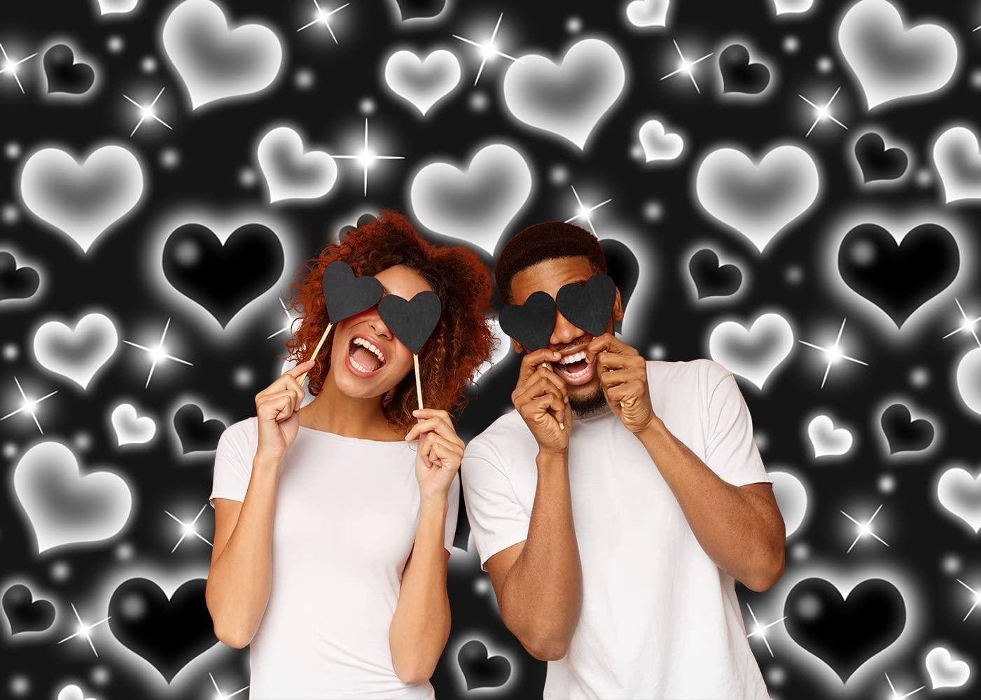 Black Heart Photo Backdrop Early 2000s Party Decorations Old School Backdrops Valentine's Day Glitter Heart - Decotree.co Online Shop