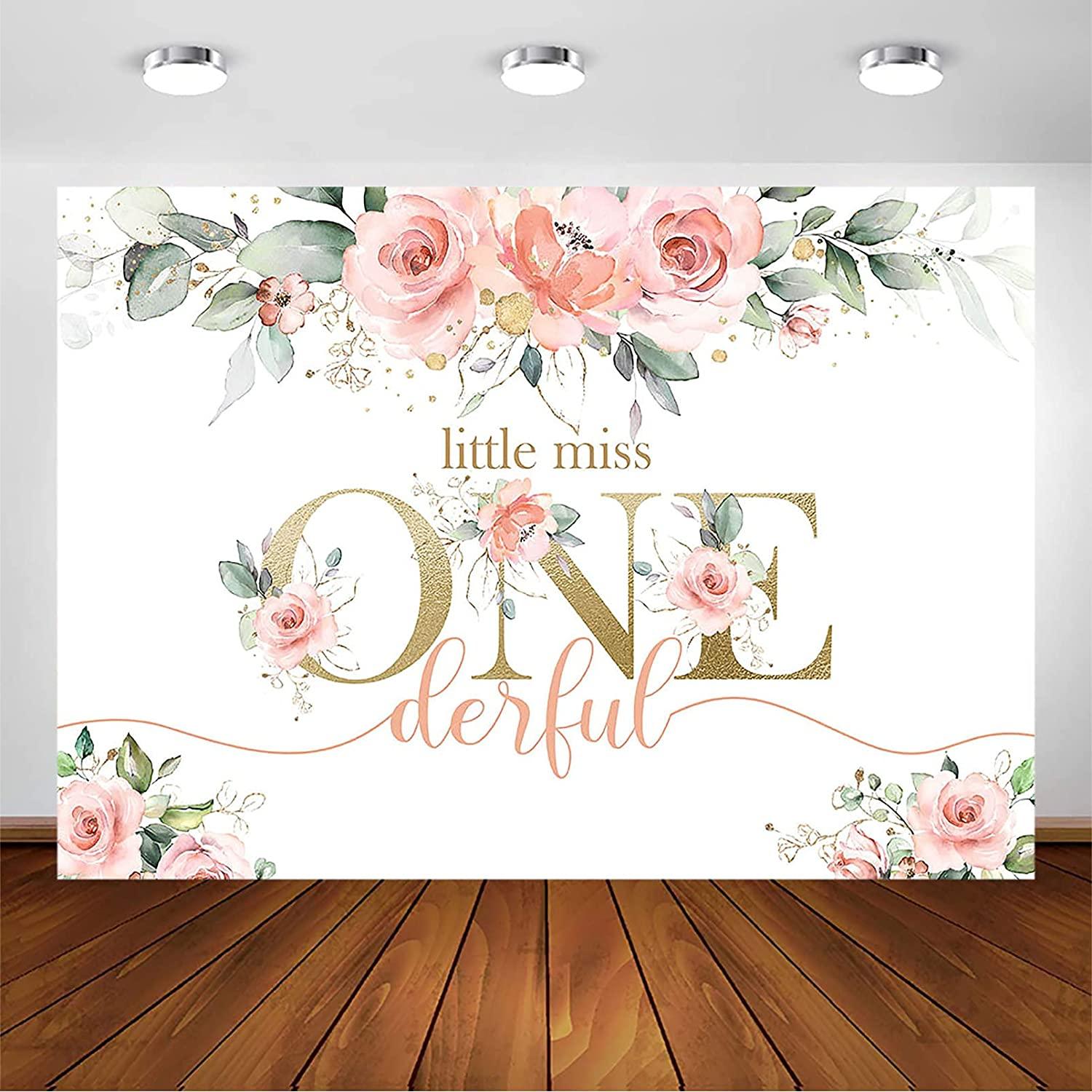 Blush Pink Floral 1st Birthday Party Backdrop for Girl Miss Onederful Party Photography Background - Decotree.co Online Shop