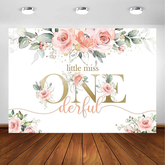 Blush Pink Floral 1st Birthday Party Backdrop for Girl Miss Onederful Party Photography Background - Decotree.co Online Shop
