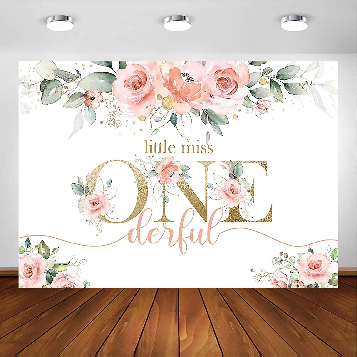 Blush Pink Floral 1st Birthday Party Backdrop for Girl Miss Onederful Party Photography Background - Decotree.co Online Shop