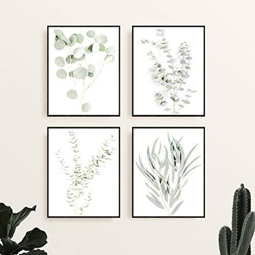 Botanical Plant Wall Art Prints - Set of 4 Plant Wall Decor Prints Floral Kitchen Flower Leaves Wall Art Boho Leaf Eucalyptus (UNFRAMED) - Decotree.co Online Shop