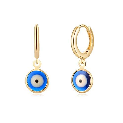 Bule Evil Eye Drop Earrings Huggie Hoop Earrings for Women Girls - Decotree.co Online Shop