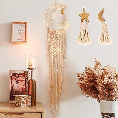 Catcher Wall Decor, Macrame Woven Hanging, Huge Boho Dreamcatcher with LED String Light Bohemian Wedding Home Decor, 40" x 10" - Decotree.co Online Shop