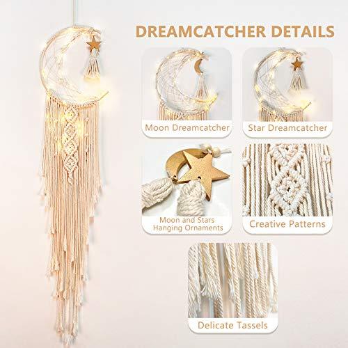 Catcher Wall Decor, Macrame Woven Hanging, Huge Boho Dreamcatcher with LED String Light Bohemian Wedding Home Decor, 40" x 10" - Decotree.co Online Shop
