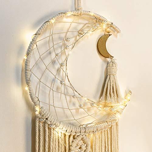 Catcher Wall Decor, Macrame Woven Hanging, Huge Boho Dreamcatcher with LED String Light Bohemian Wedding Home Decor, 40" x 10" - Decotree.co Online Shop