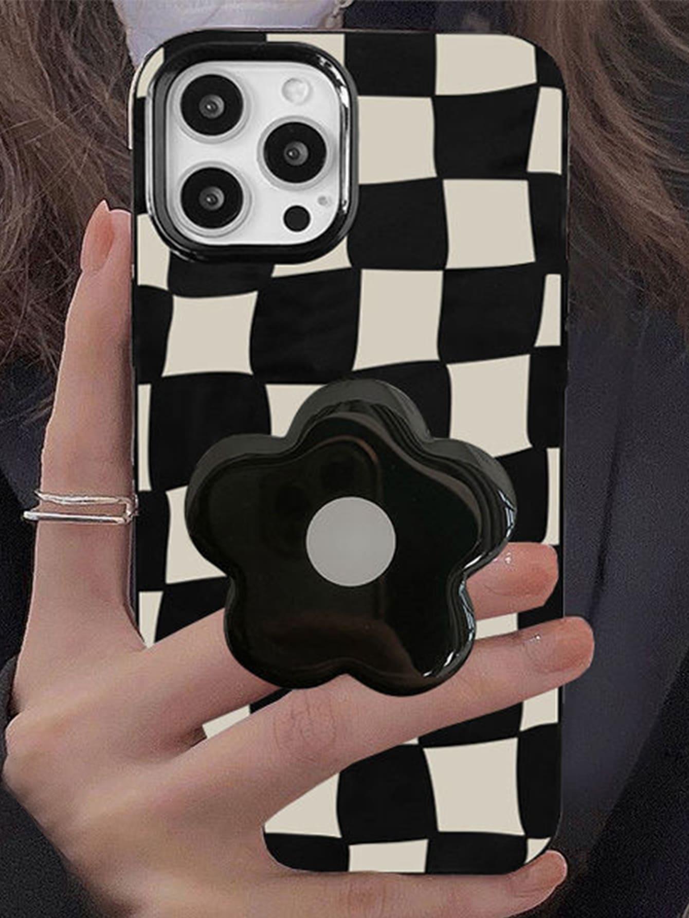 Checkered Phone Case With Flower Stand-Out Phone Grip for iPhone 14 14 pro 14 Pro Max iPhone 13 iPhone 12 - Decotree.co Online Shop