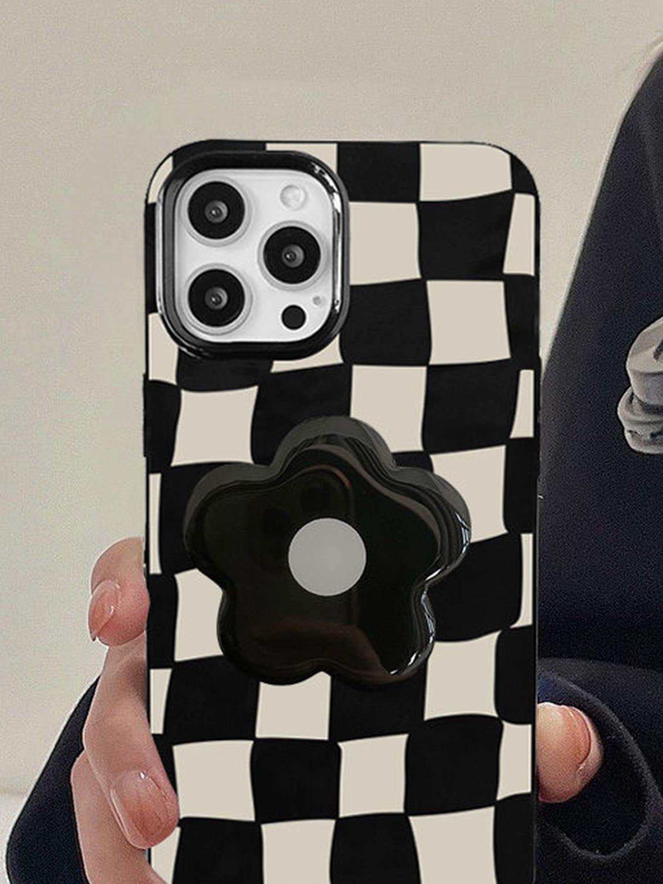 Checkered Phone Case With Flower Stand-Out Phone Grip for iPhone 14 14 pro 14 Pro Max iPhone 13 iPhone 12 - Decotree.co Online Shop