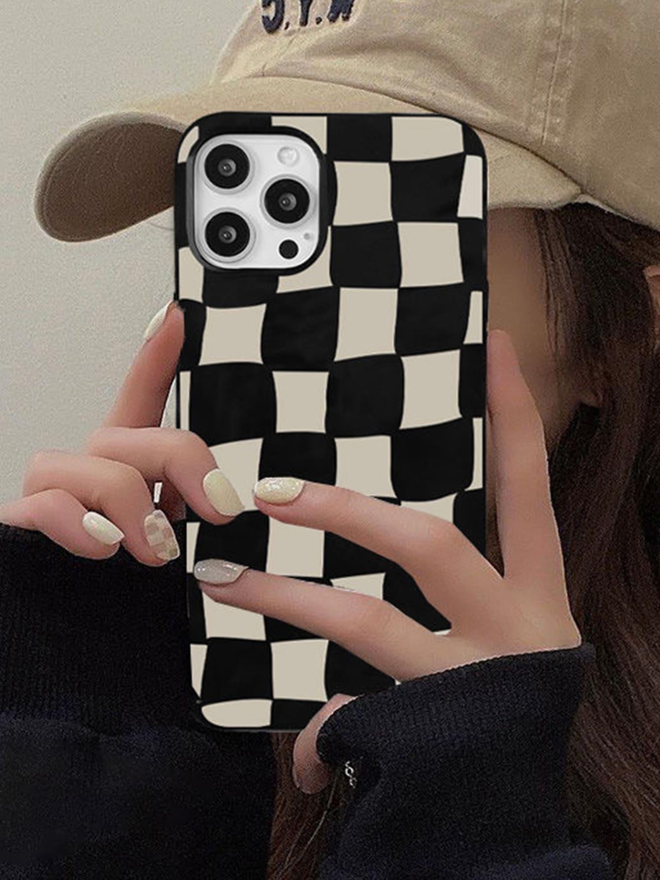 Checkered Phone Case With Flower Stand-Out Phone Grip for iPhone 14 14 pro 14 Pro Max iPhone 13 iPhone 12 - Decotree.co Online Shop