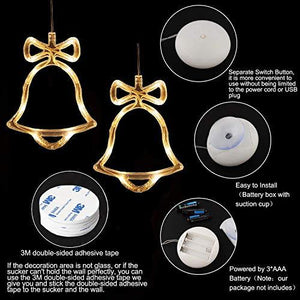 Christmas Bells Motif Hanging Lights 8" LED Jingle Bell Icicle Lights 2 Pack for Xmas Party Bedroom Winter New Year Indoor Outdoor Decor - Decotree.co Online Shop