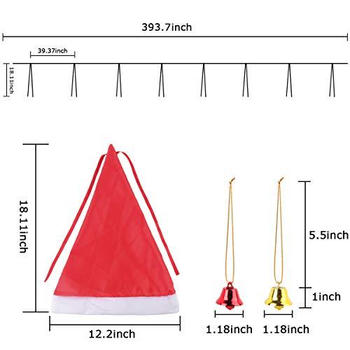 Christmas Decorations Outdoor 8Pcs Hanging Lighted Glowing Santa Hats with 14Pcs Small Décor Bells 33ft Christmas Lights String with 8 Lighting Modes - Decotree.co Online Shop