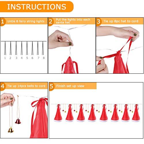 Christmas Decorations Outdoor 8Pcs Hanging Lighted Glowing Santa Hats with 14Pcs Small Décor Bells 33ft Christmas Lights String with 8 Lighting Modes - Decotree.co Online Shop