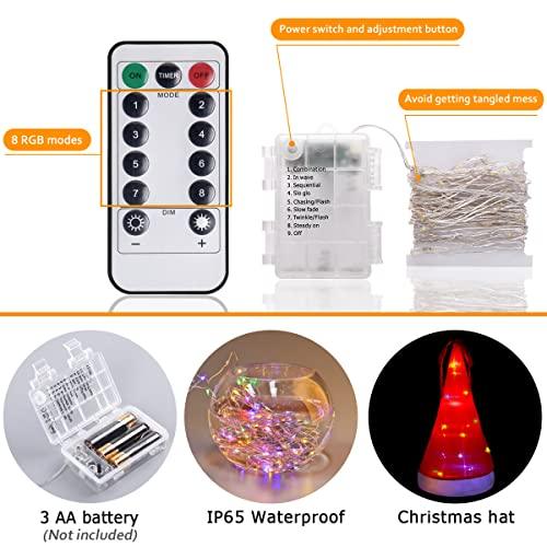 Christmas Decorations Outdoor 8Pcs Hanging Lighted Glowing Santa Hats with 14Pcs Small Décor Bells 33ft Christmas Lights String with 8 Lighting Modes - Decotree.co Online Shop