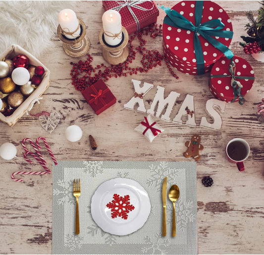 Christmas Placemats Set of 6 Woven Vinyl Non-Slip Placemats Washable Table Mats Anti-Skid Placemats for Kitchen Table - Decotree.co Online Shop