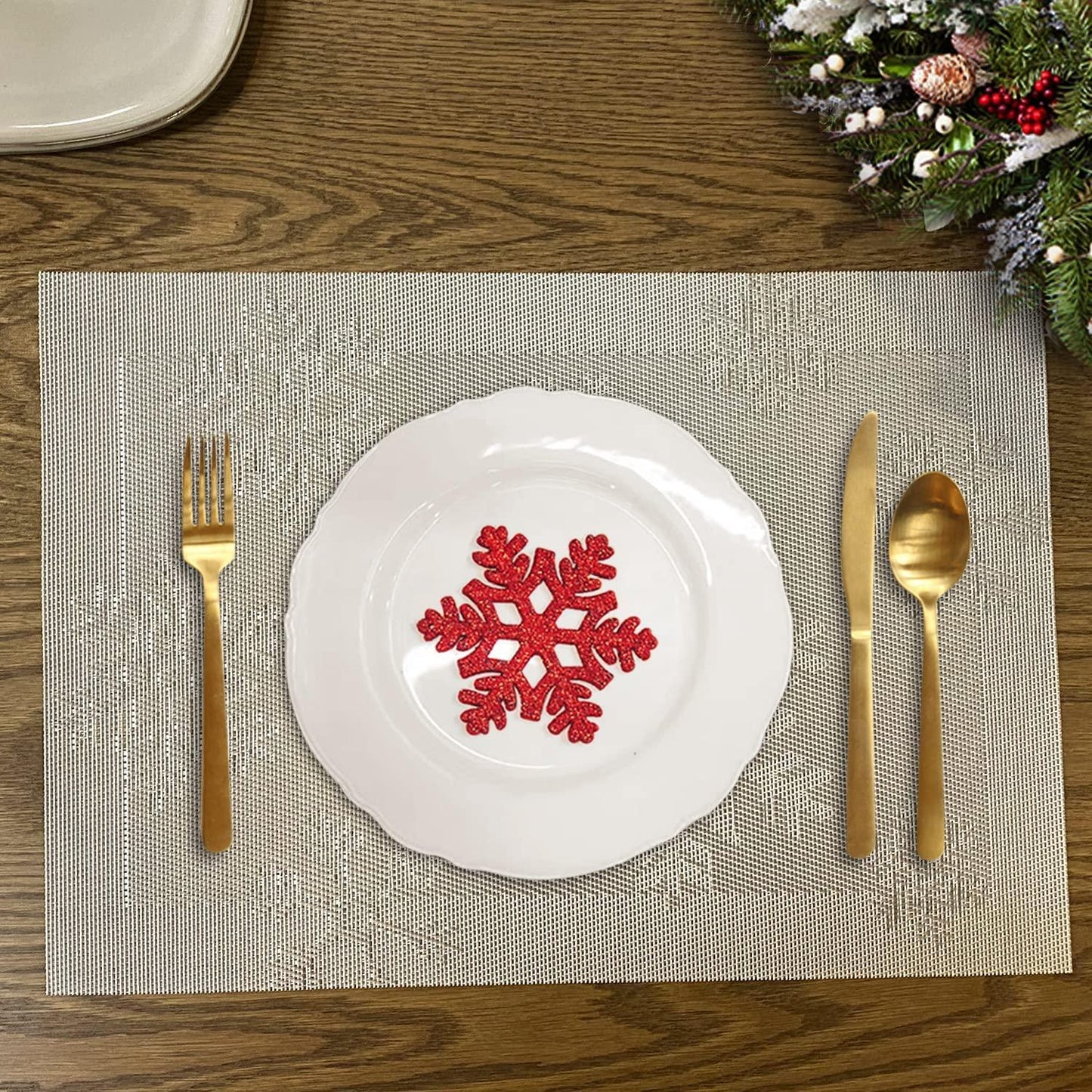Christmas Placemats Set of 6 Woven Vinyl Non-Slip Placemats Washable Table Mats Anti-Skid Placemats for Kitchen Table - Decotree.co Online Shop