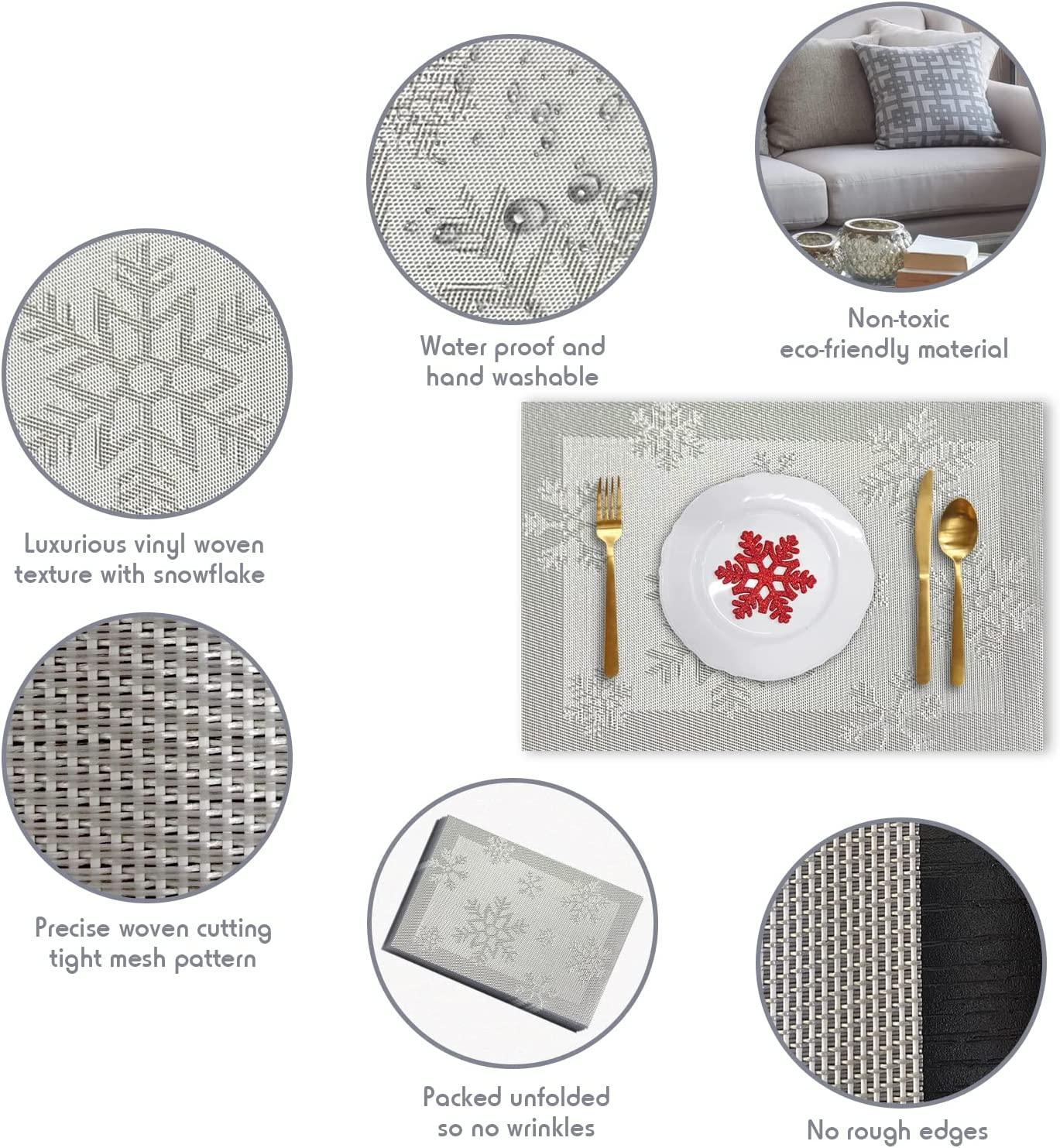 Christmas Placemats Set of 6 Woven Vinyl Non-Slip Placemats Washable Table Mats Anti-Skid Placemats for Kitchen Table - Decotree.co Online Shop
