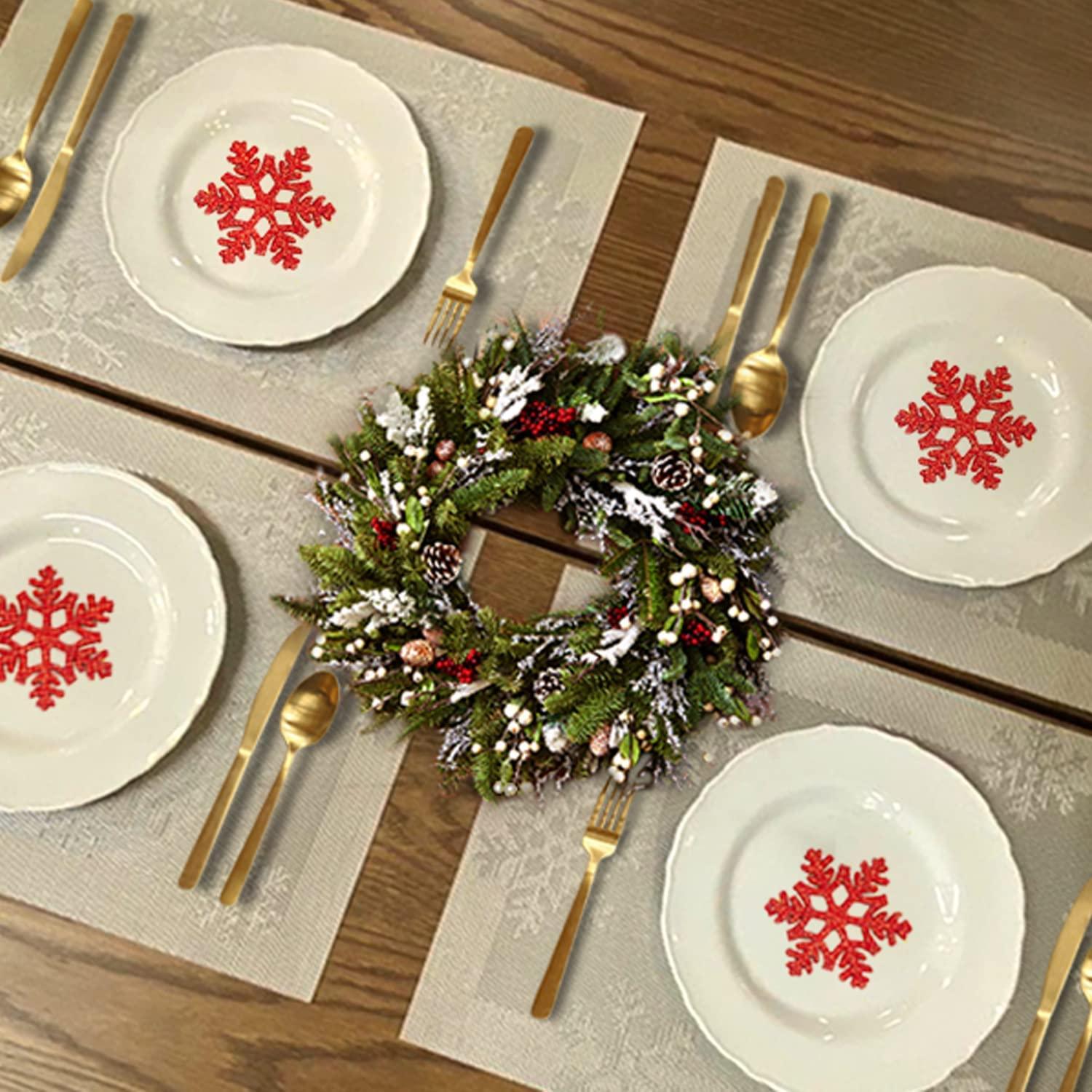 Christmas Placemats Set of 6 Woven Vinyl Non-Slip Placemats Washable Table Mats Anti-Skid Placemats for Kitchen Table - Decotree.co Online Shop