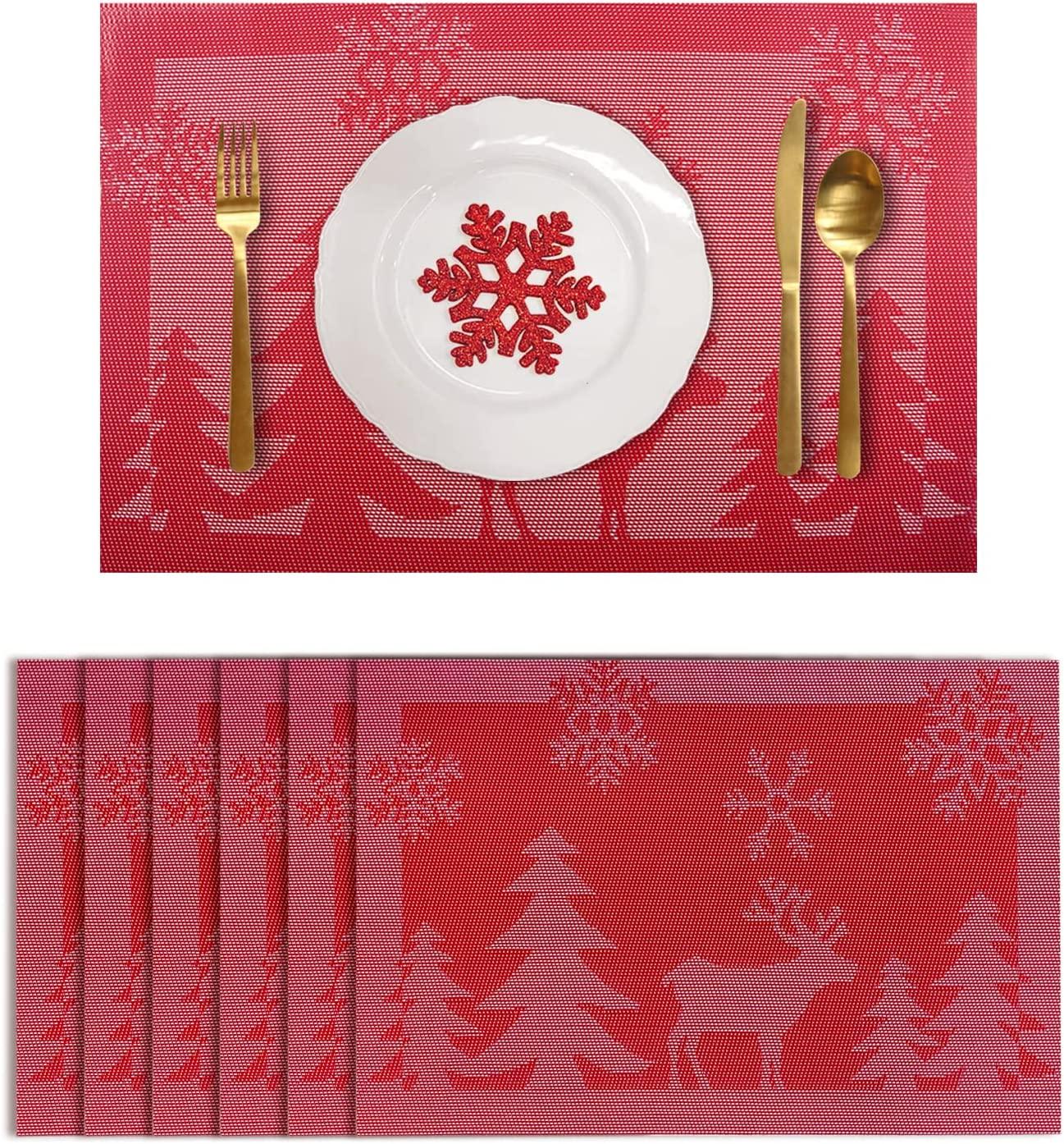 Christmas Placemats Set of 6 Woven Vinyl Non-Slip Placemats Washable Table Mats Anti-Skid Placemats for Kitchen Table - Decotree.co Online Shop