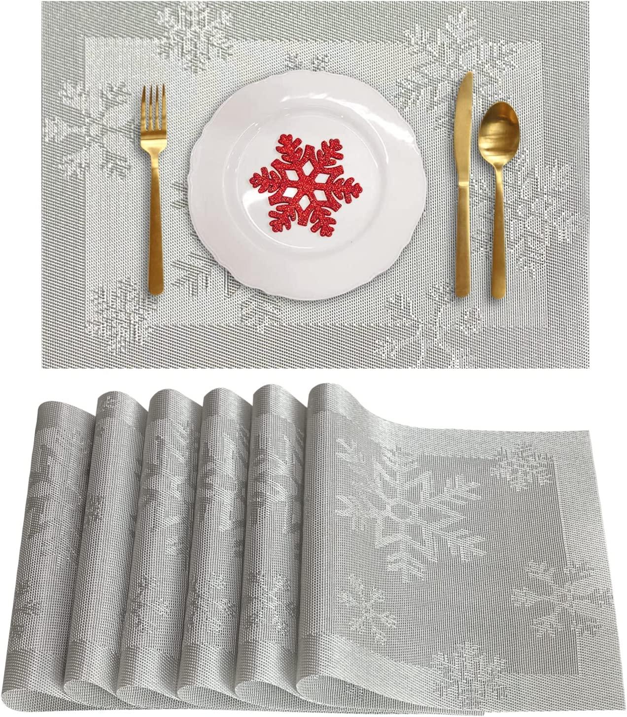 Christmas Placemats Set of 6 Woven Vinyl Non-Slip Placemats Washable Table Mats Anti-Skid Placemats for Kitchen Table - Decotree.co Online Shop