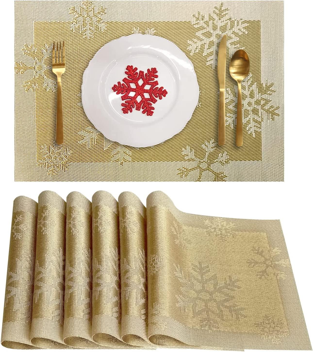 Christmas Placemats Set of 6 Woven Vinyl Non-Slip Placemats Washable Table Mats Anti-Skid Placemats for Kitchen Table - Decotree.co Online Shop
