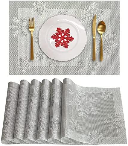 Christmas Placemats Set of 6 Woven Vinyl Non-Slip Placemats Washable Table Mats Anti-Skid Placemats for Kitchen Table - Decotree.co Online Shop