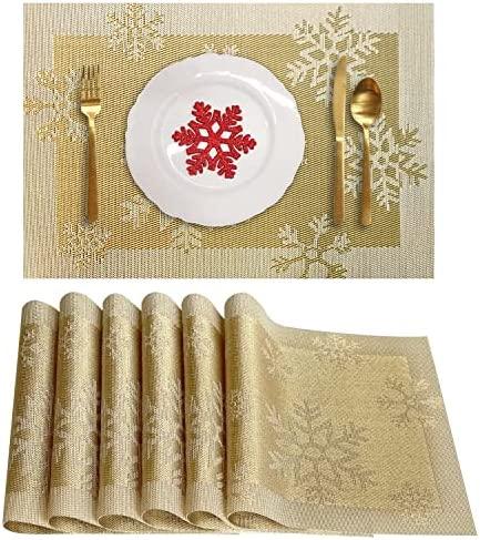 Christmas Placemats Set of 6 Woven Vinyl Non-Slip Placemats Washable Table Mats Anti-Skid Placemats for Kitchen Table - Decotree.co Online Shop
