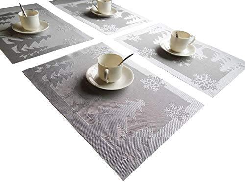 Christmas Placemats Set of 6 Woven Vinyl Non-Slip Placemats Washable Table Mats Anti-Skid Placemats for Kitchen Table - Decotree.co Online Shop