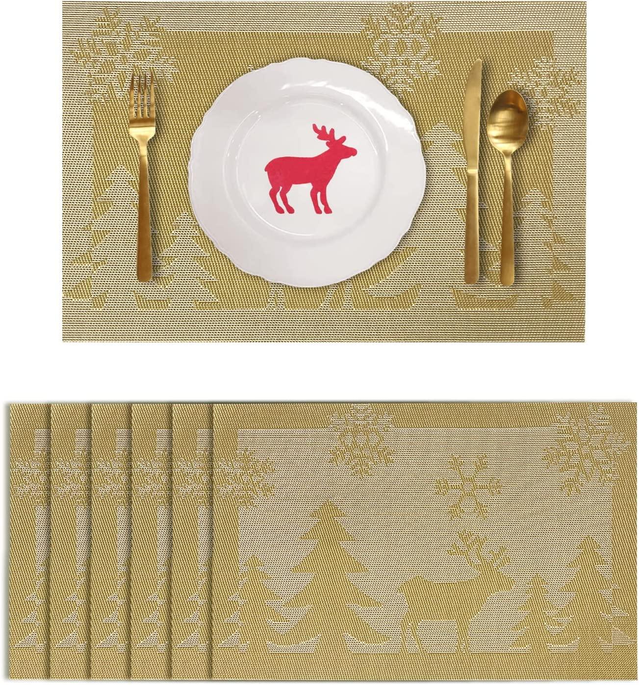 Christmas Placemats Set of 6 Woven Vinyl Non-Slip Placemats Washable Table Mats Anti-Skid Placemats for Kitchen Table - Decotree.co Online Shop
