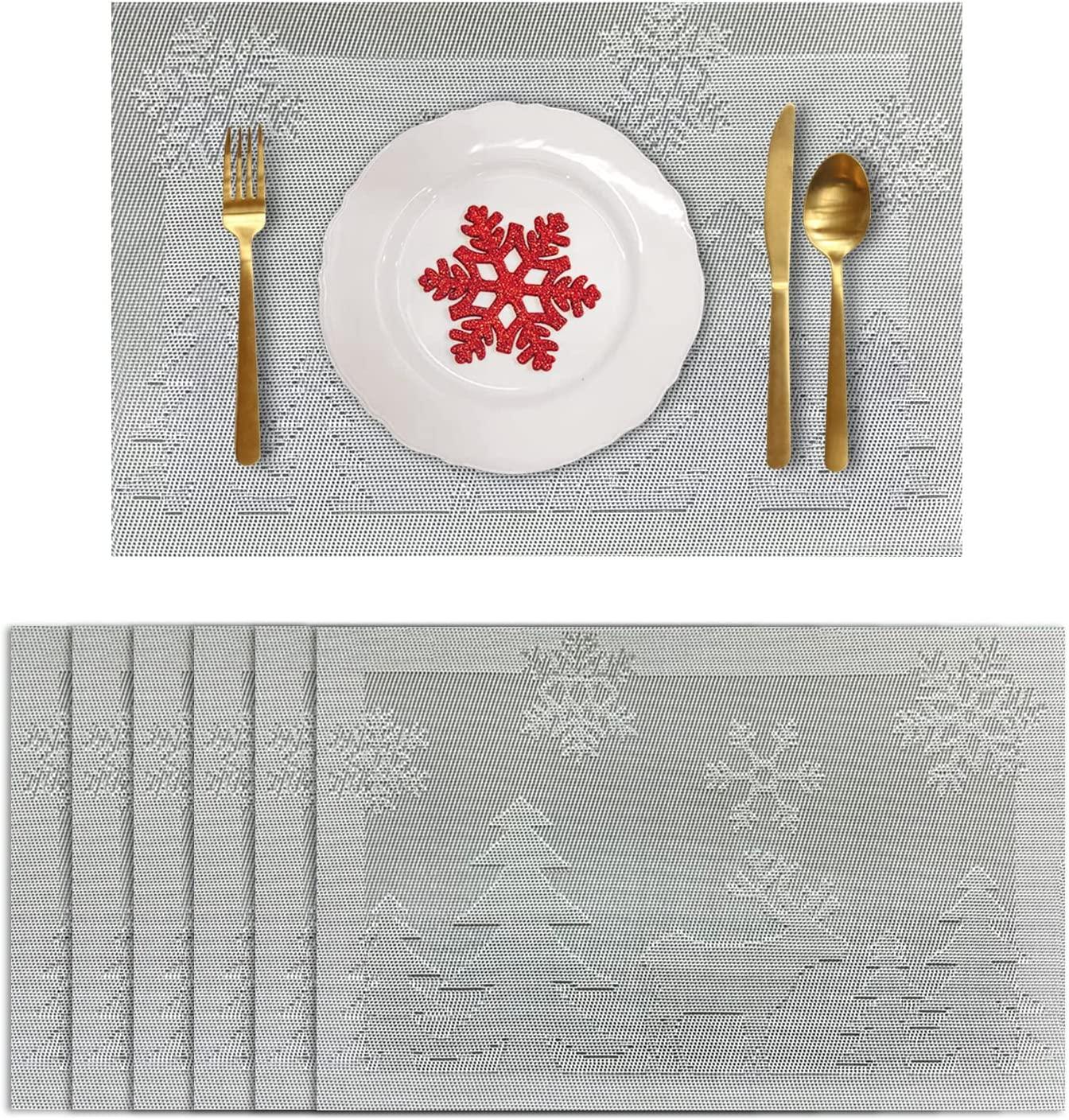 Christmas Placemats Set of 6 Woven Vinyl Non-Slip Placemats Washable Table Mats Anti-Skid Placemats for Kitchen Table - Decotree.co Online Shop
