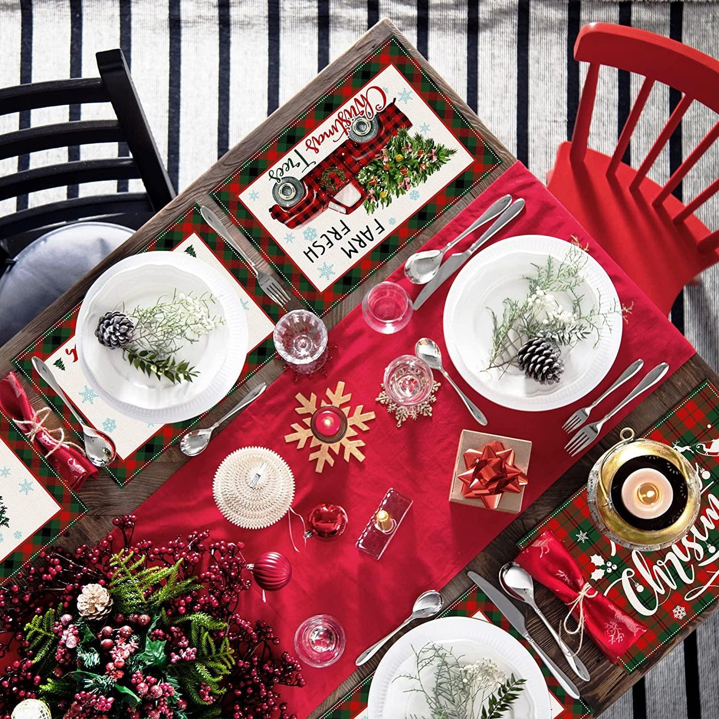 Christmas Placemats Set of 6 - Xmas Placemats - 12x18 Inch Winter Holiday Table Mats for Christmas Party Outdoor Home Kitchen Dining Decor - Decotree.co Online Shop