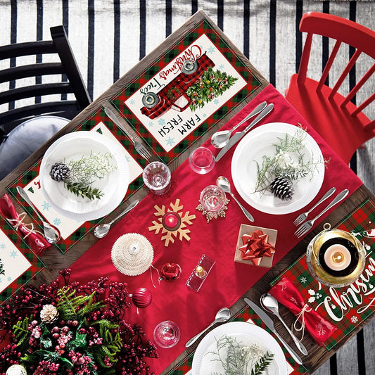 Christmas Placemats Set of 6 - Xmas Placemats - 12x18 Inch Winter Holiday Table Mats for Christmas Party Outdoor Home Kitchen Dining Decor - Decotree.co Online Shop